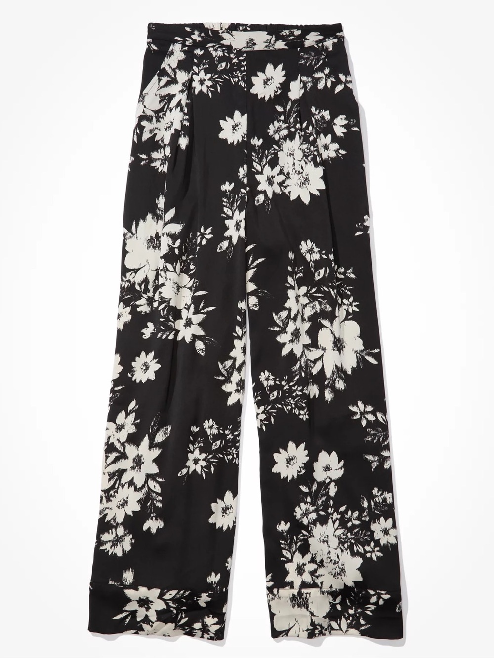 American Eagle AE Wide Leg Pants High Waist Floral Black White Pull On Medium